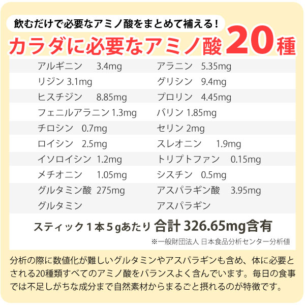 飲むだけで必要なアミノ酸をまとめて補える！カラダに必要なアミノ酸20種