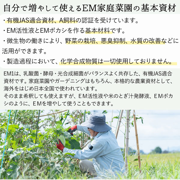 小麦さん専用　値下げしました　微生物利用の大展開 EM・1（イーエムワン）有用微生物土壌改良資材・有機JAS適合資材