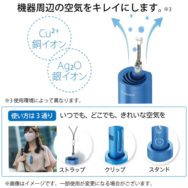 機器周辺の空気をキレイにします。使い方は3通り。いつでも、どこでも、きれいな空気を