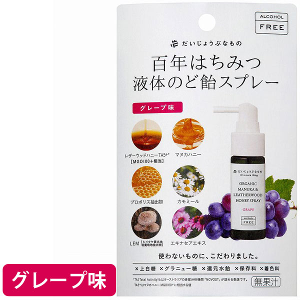 だいじょうぶなもの 百年はちみつ液体のど飴スプレー ミント味