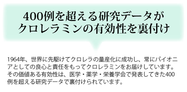 400例を超える研究データがクロレラミンの有効性を裏付け